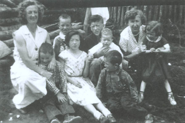442: Josephine (Lambe) Ryan (left) and unidentified woman, with Josephine's younger  children l-r Vince, Jerry, Bernice, Denis, baby Tom, Emmett and Marion. (circa 1957)  [courtesy of Lorna Richardson]  - Josephine daughter of Michael Lambe &amp;amp; Catherine Ryan, married Jeremiah Ryan